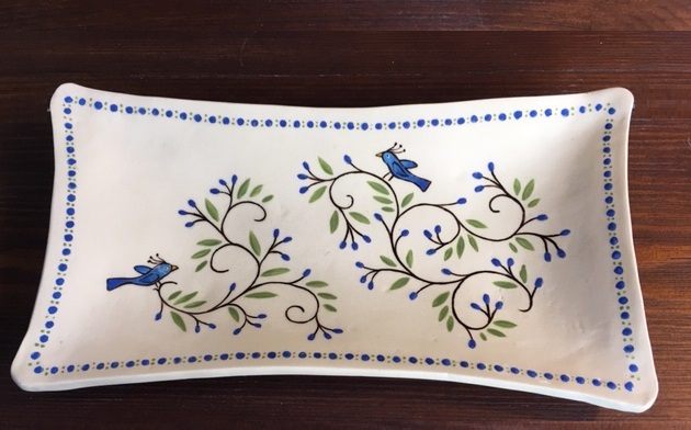 Slab Plate with blue birds