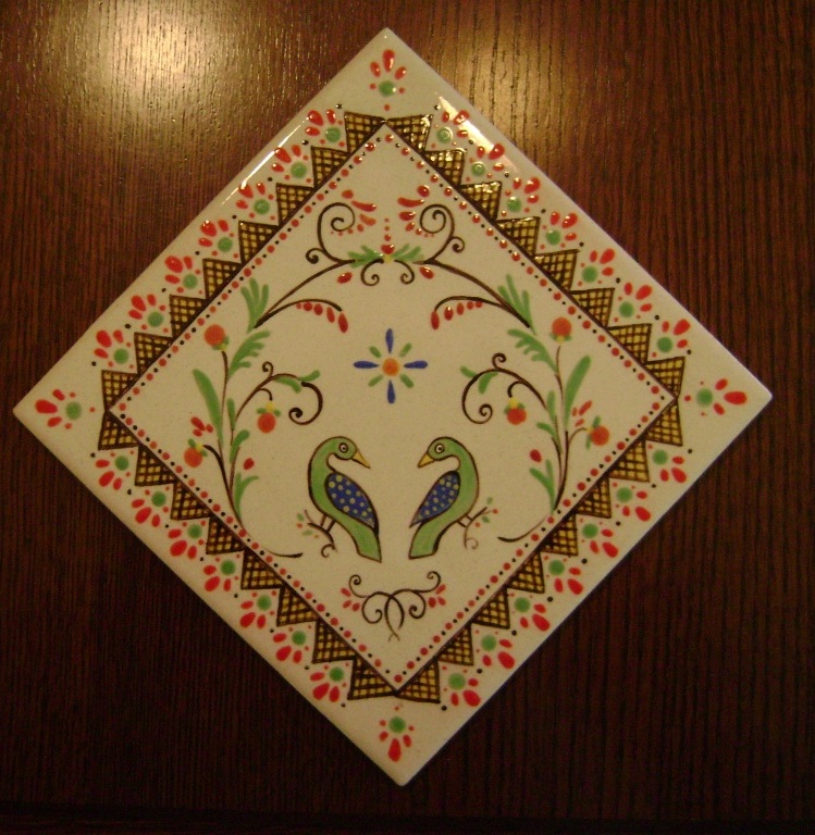 Tile with birds and flowers   