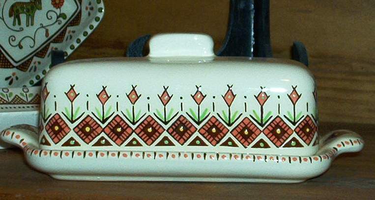 Butter dish with red trim   